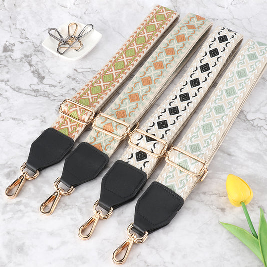 Colorful Diamond Wide Bag Strap with Leather Head