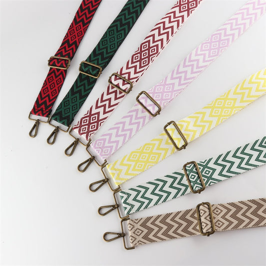 Colorful W Letter Textured Bronze Buckle Wide Shoulder Straps