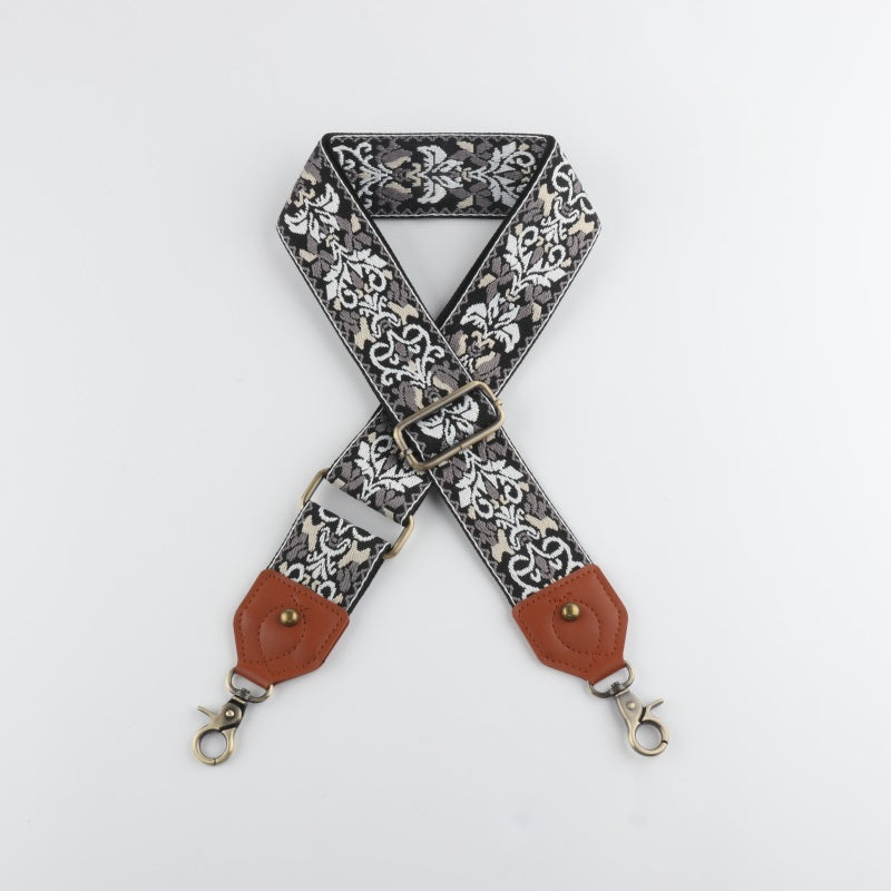 Ethnic Style Bag Strap with Brown Leather Head