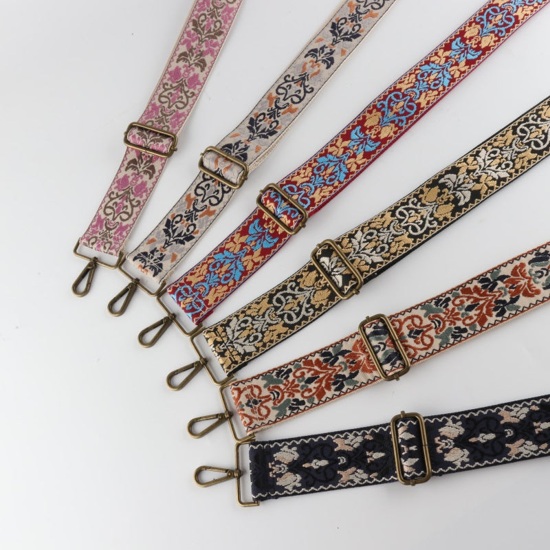 Ethnic Retro Jacquard Bronze Buckle Wide Shoulder Straps