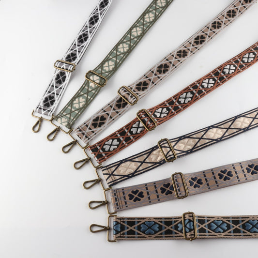 Four Clover Grid Print Bronze Buckle Wide Shoulder Straps