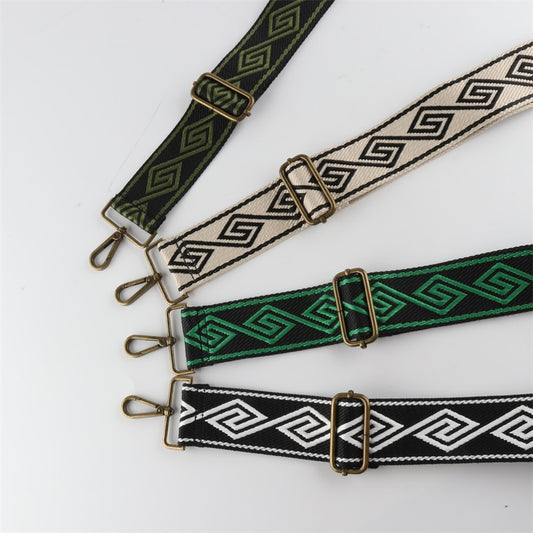 Connected Strokes Diamond Pattern Bronze Buckle Wide Shoulder Straps