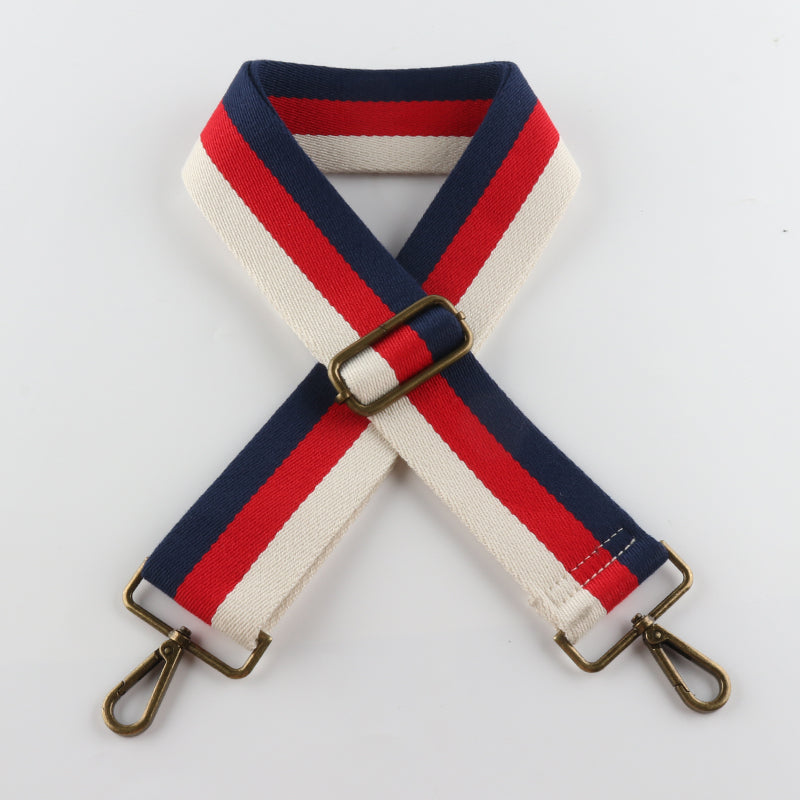 Stripe Sandwich Pattern Bronze Buckle Wide Shoulder Straps
