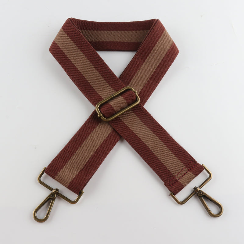 Stripe Sandwich Pattern Bronze Buckle Wide Shoulder Straps
