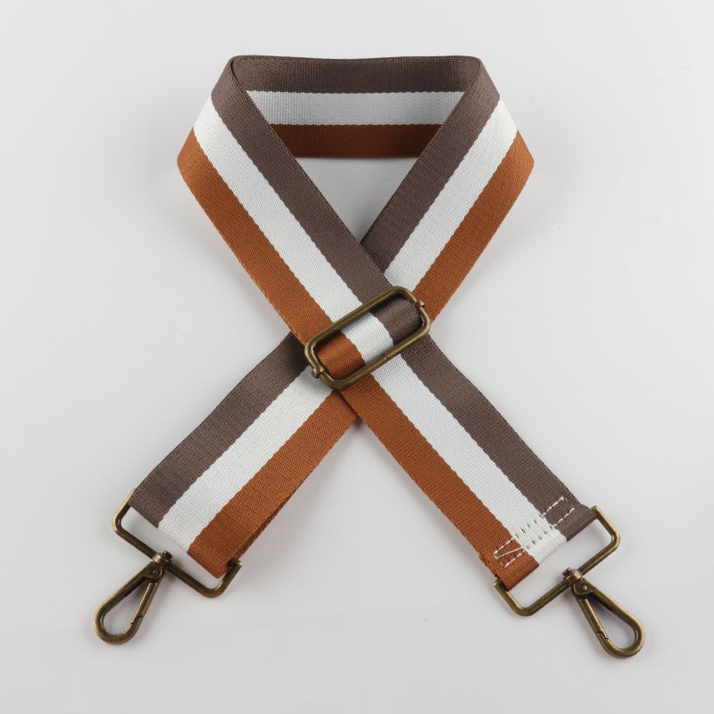 Stripe Sandwich Pattern Bronze Buckle Wide Shoulder Straps