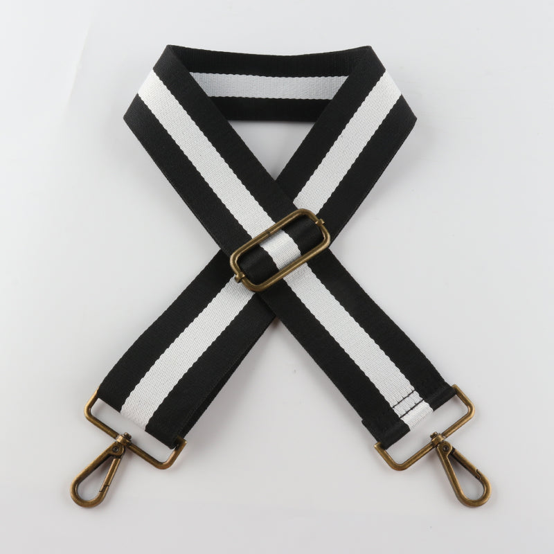 Stripe Sandwich Pattern Bronze Buckle Wide Shoulder Straps