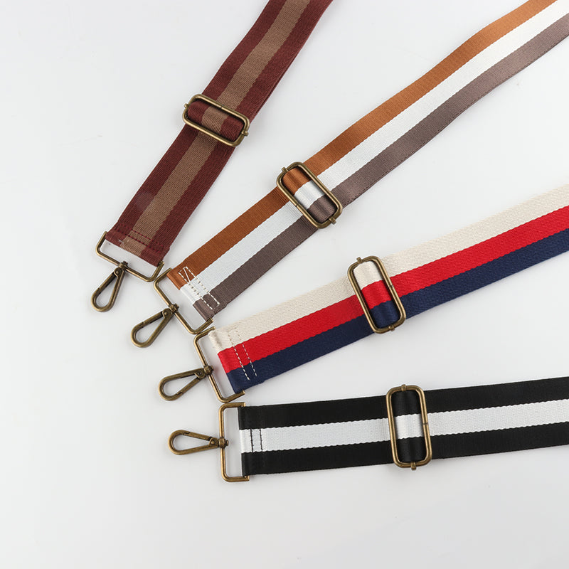 Stripe Sandwich Pattern Bronze Buckle Wide Shoulder Straps